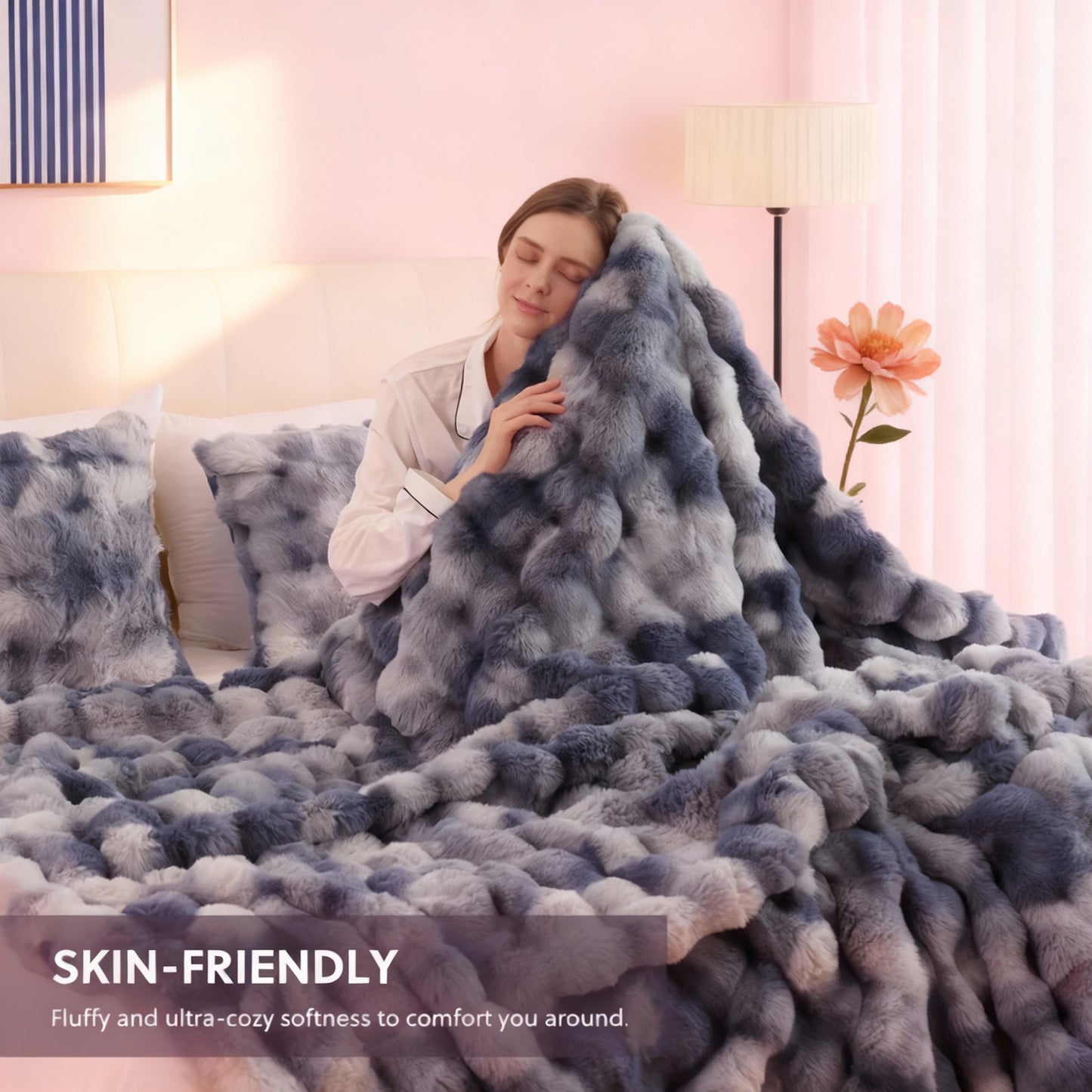 Cozy Faux Rabbit Soft, Warm, 1Pc Cozy Faux Rabbit Fleece Blanket | Throw for Bedroom, Guest Room, Living Room, Student Dormito