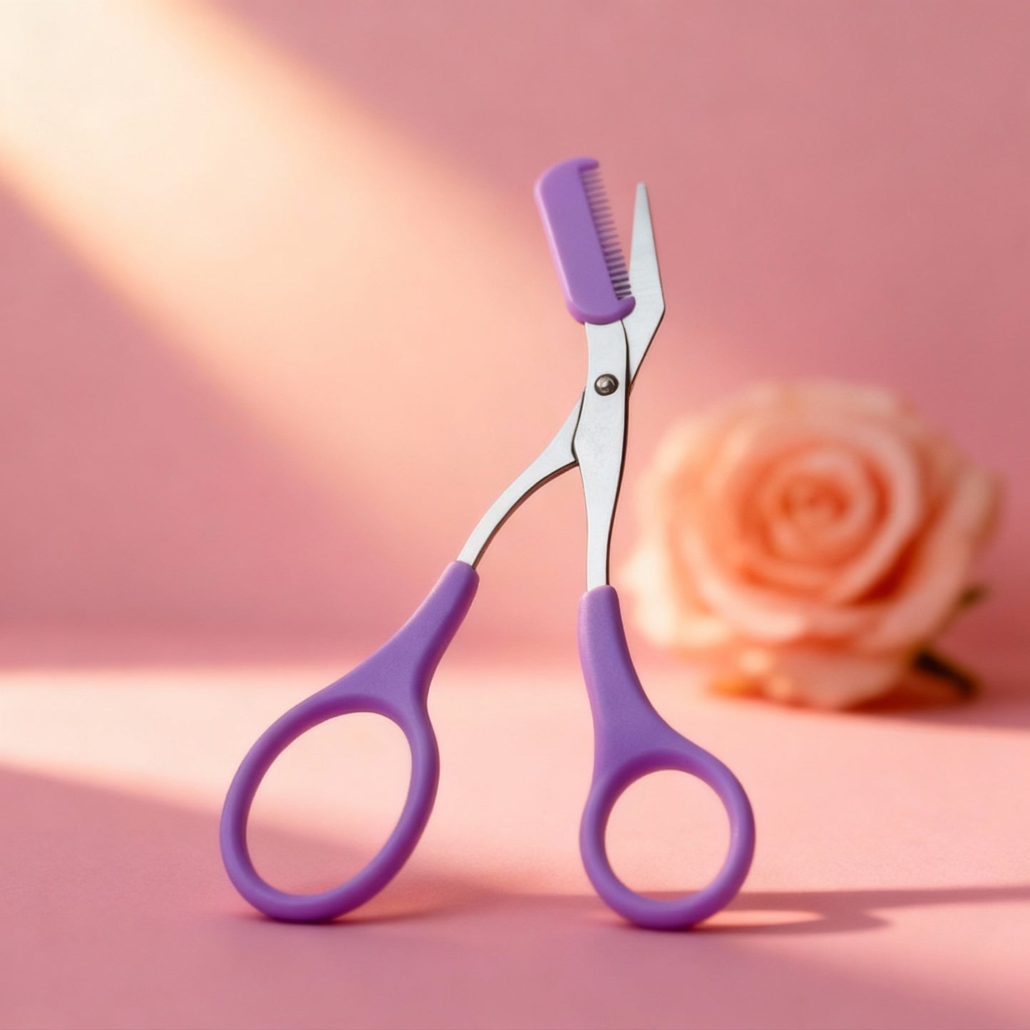 Pink Eyebrow Trimming Scissors with Built-In Comb - Stainless Steel, Precise Grooming Tool, Creating Perfect Eyebrows