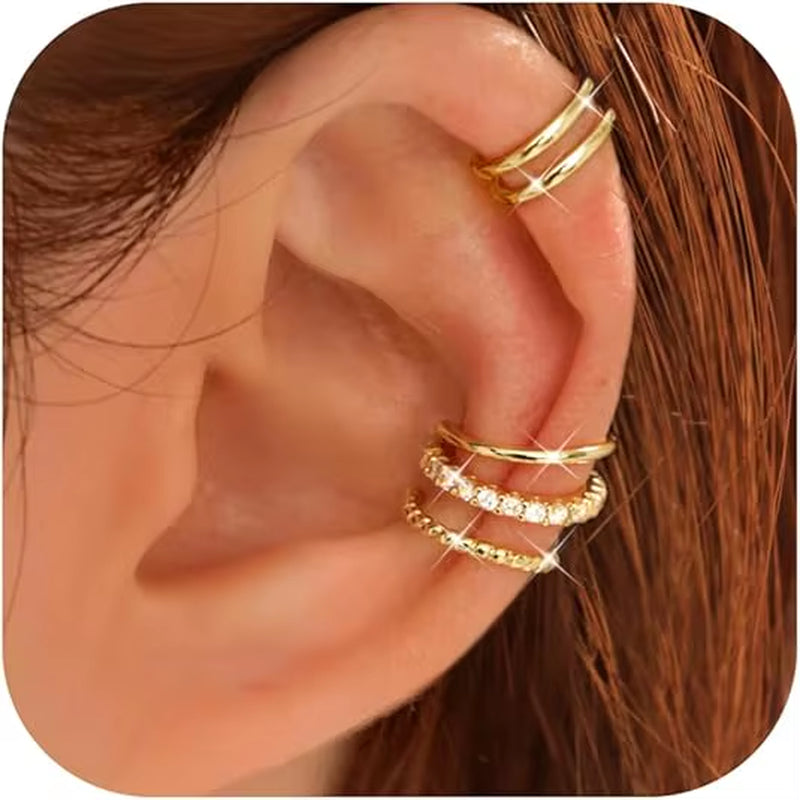 4 Pairs 14K Gold Plated Ear Cuffs Non Piercing for Women Ear Cuff Clip on Cartilage Earring Adjustable Fake Earrings Set