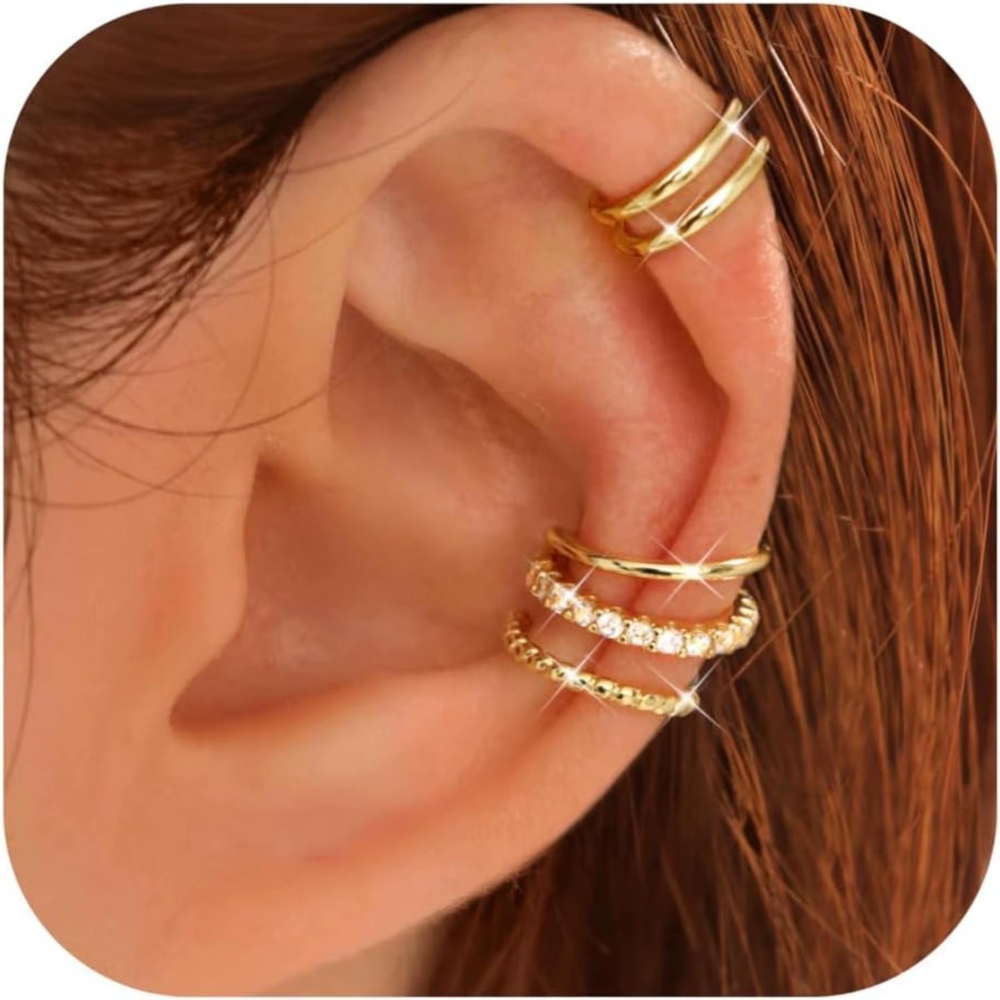 4 Pairs 14K Gold Plated Ear Cuffs Non Piercing for Women Ear Cuff Clip on Cartilage Earring Adjustable Fake Earrings Set