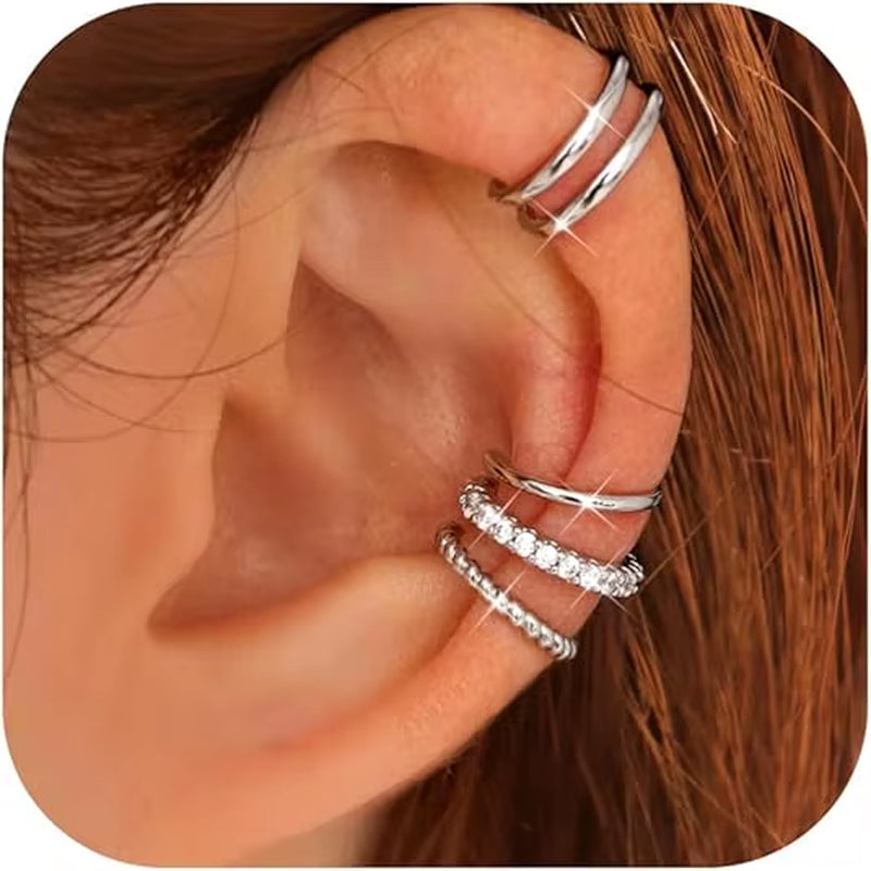 4 Pairs 14K Gold Plated Ear Cuffs Non Piercing for Women Ear Cuff Clip on Cartilage Earring Adjustable Fake Earrings Set
