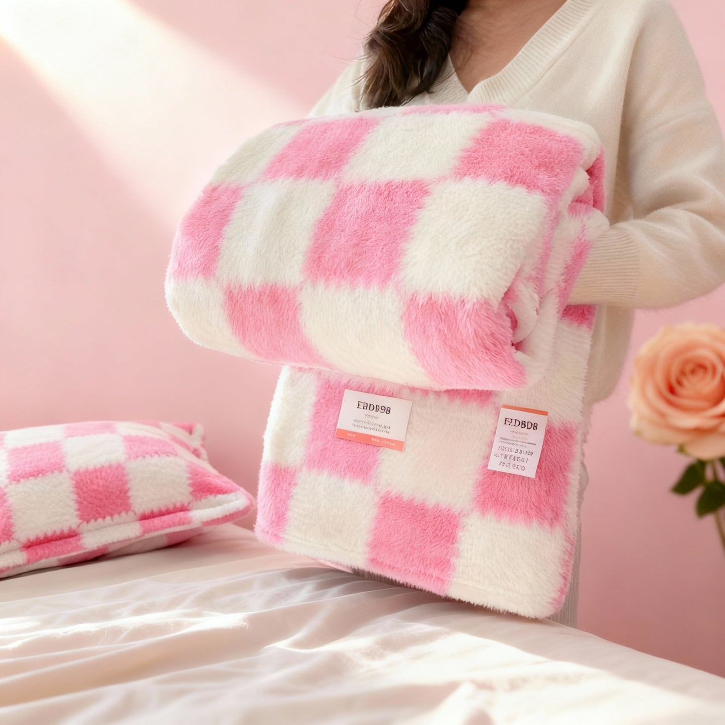Cozy Plush Throw Blanket - Comfortable Imitation Rabbit Hair Reversible Blanket Thermal Fleece Blanket Nap Blanket