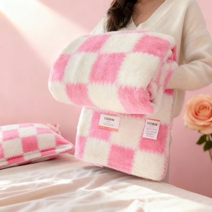Cozy Plush Throw Blanket - Comfortable Imitation Rabbit Hair Reversible Blanket Thermal Fleece Blanket Nap Blanket
