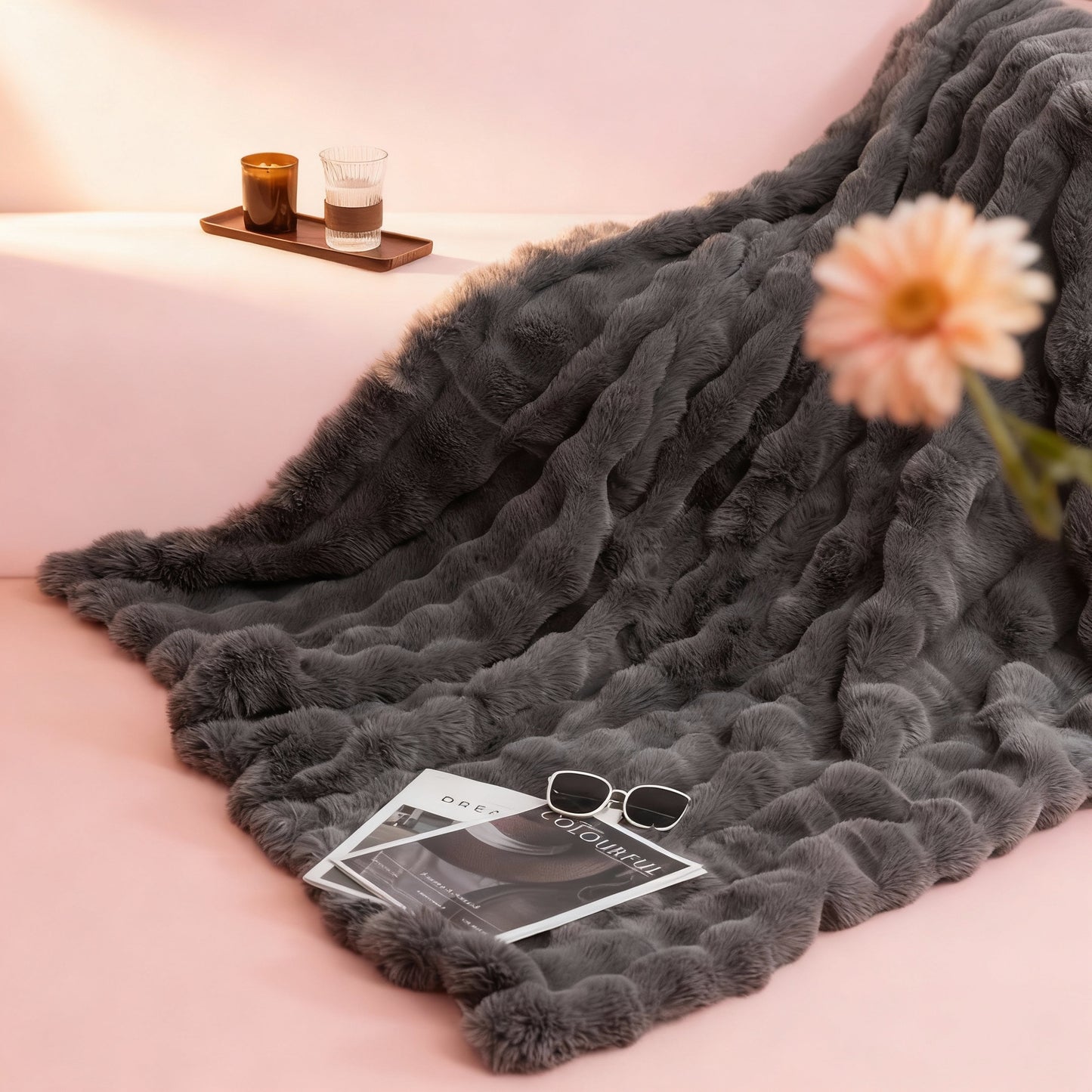 Cozy Faux Rabbit Soft, Warm, 1Pc Cozy Faux Rabbit Fleece Blanket | Throw for Bedroom, Guest Room, Living Room, Student Dormito