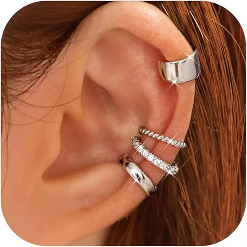 4 Pairs 14K Gold Plated Ear Cuffs Non Piercing for Women Ear Cuff Clip on Cartilage Earring Adjustable Fake Earrings Set