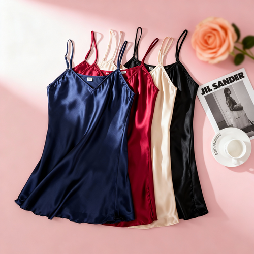 Women's Sexy Silk Satin Night Dress Sleeveless Nighties V-Neck Nightgown Nightdress plus Size Sleepwear Nightwear