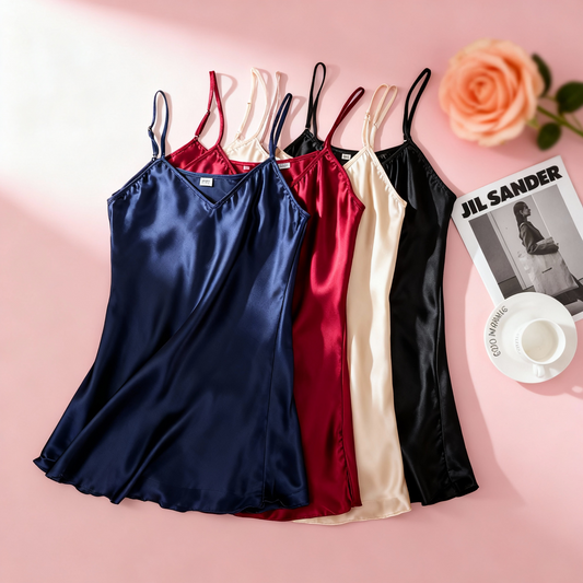 Women's Sexy Silk Satin Night Dress Sleeveless Nighties V-Neck Nightgown Nightdress plus Size Sleepwear Nightwear