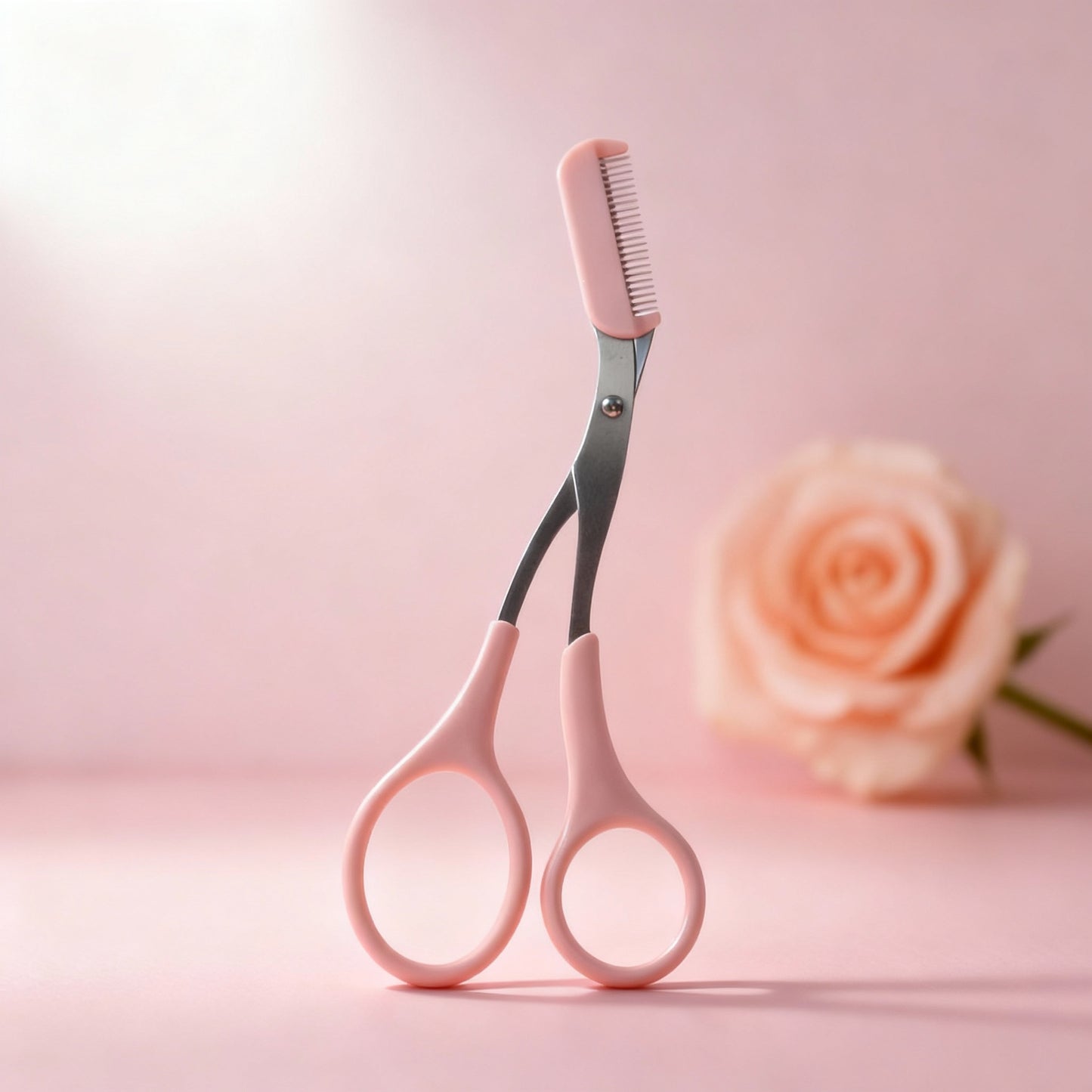 Pink Eyebrow Trimming Scissors with Built-In Comb - Stainless Steel, Precise Grooming Tool, Creating Perfect Eyebrows