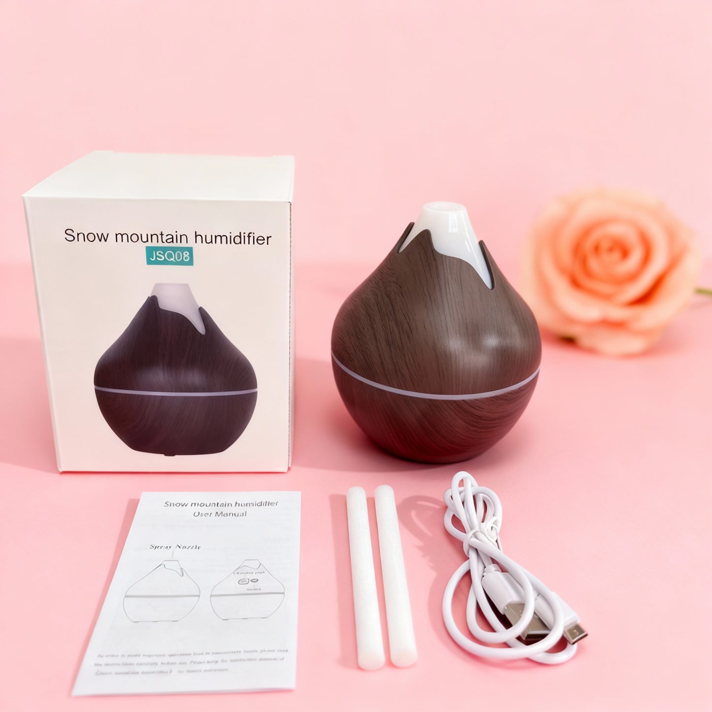 350ML Aromatherapy Essential Oil Diffuser Wood Grain Remote Control Ultrasonic Air Humidifier Cool with 7 Color LED Light