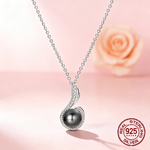 925 Sterling Silver Tahitian Black Pearl Pendant Necklace for Women Fashion Anniversary Birthday Jewelry Gifts