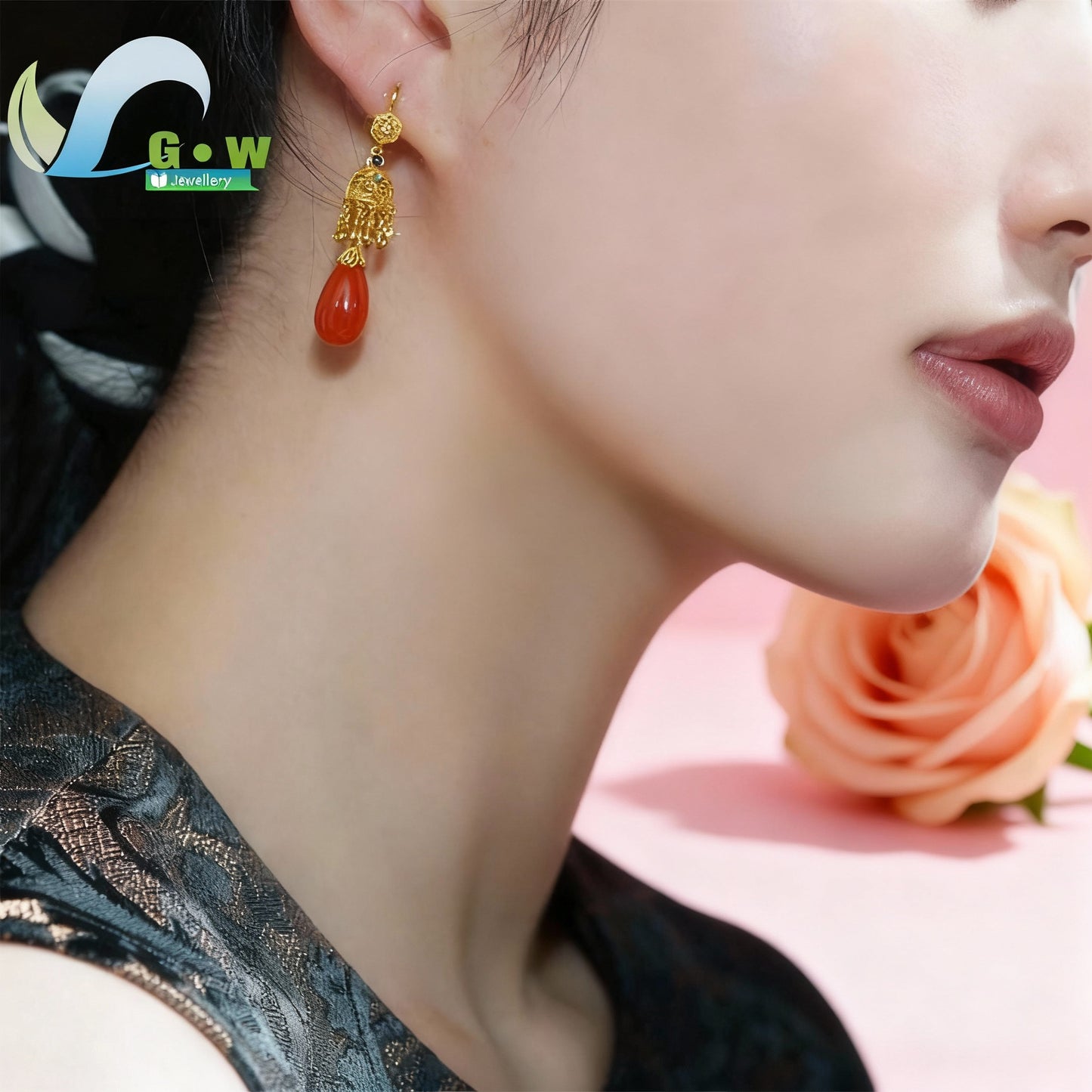 Women Long Vintage Teardrop Earrings Ice Red Agate Stone Ancient Method Handmade Dangle Classic Elegant Versatile Jewelry Gift