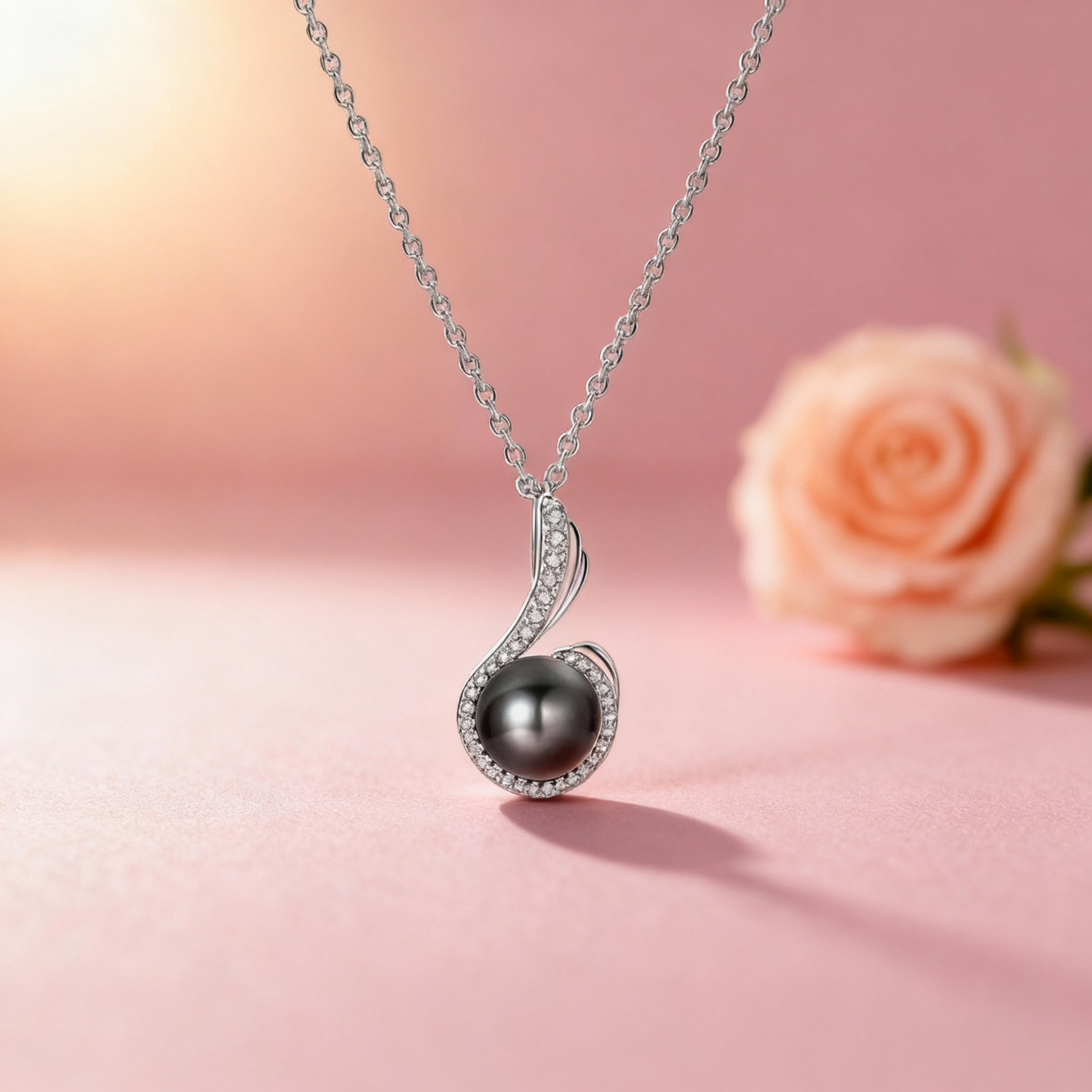 925 Sterling Silver Tahitian Black Pearl Pendant Necklace for Women Fashion Anniversary Birthday Jewelry Gifts