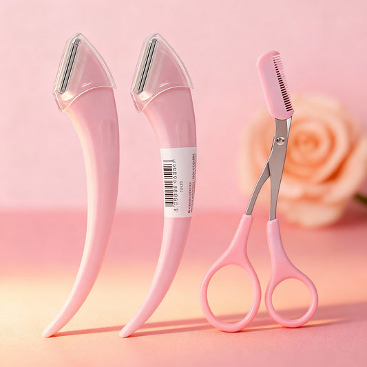 3Pcs/Set Eyebrow Trimmer Set, Precision Trimming Scissors, Curved Eyebrow Trimmer and Comb - for On-The-Go Eyebrow Grooming