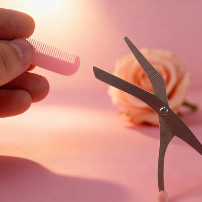 Pink Eyebrow Trimming Scissors with Built-In Comb - Stainless Steel, Precise Grooming Tool, Creating Perfect Eyebrows