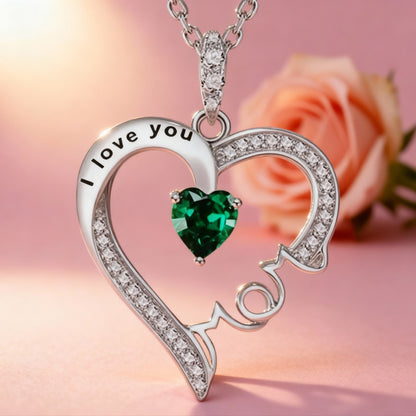 New Mother'S Day Women Necklace Love Green Cubic Zirconia Letter "I You" Exquisite Anniversary Gift Mom Fashion Jewelry