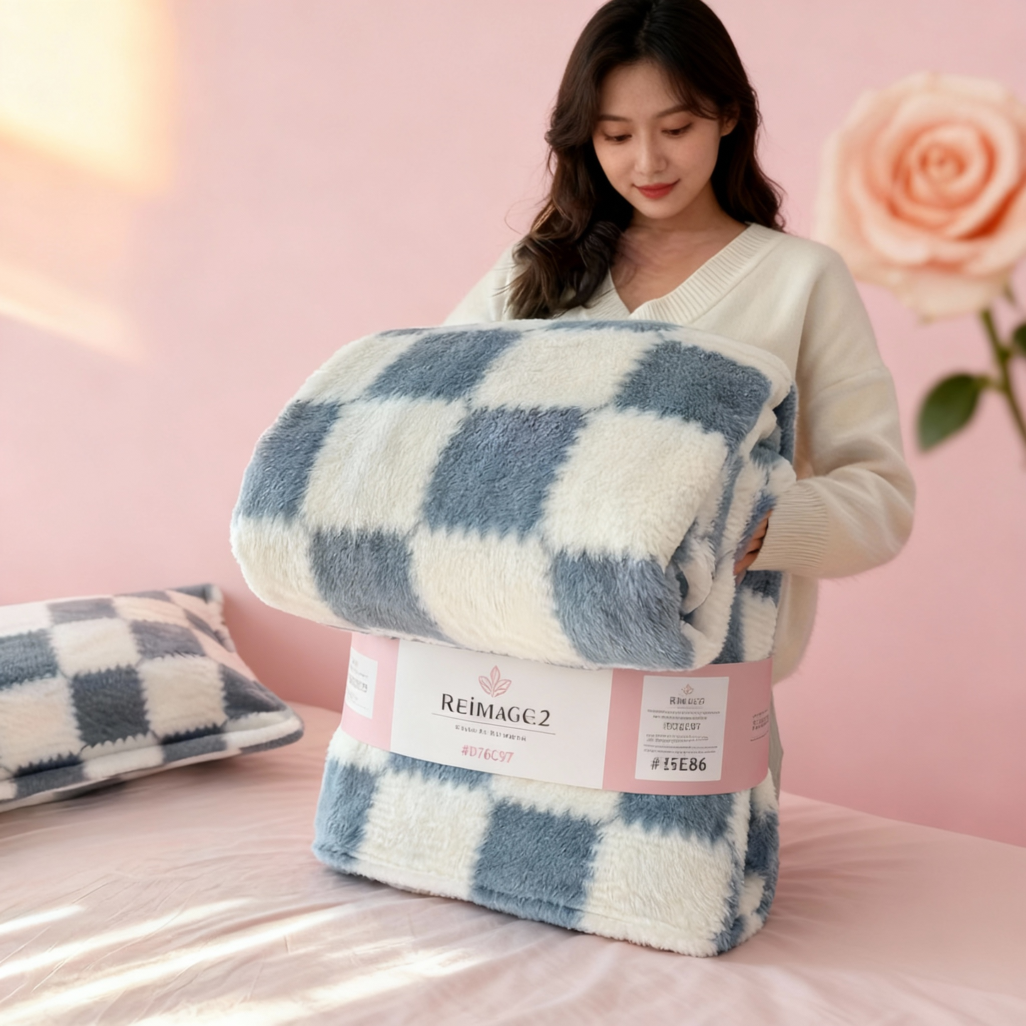 Cozy Plush Throw Blanket - Comfortable Imitation Rabbit Hair Reversible Blanket Thermal Fleece Blanket Nap Blanket