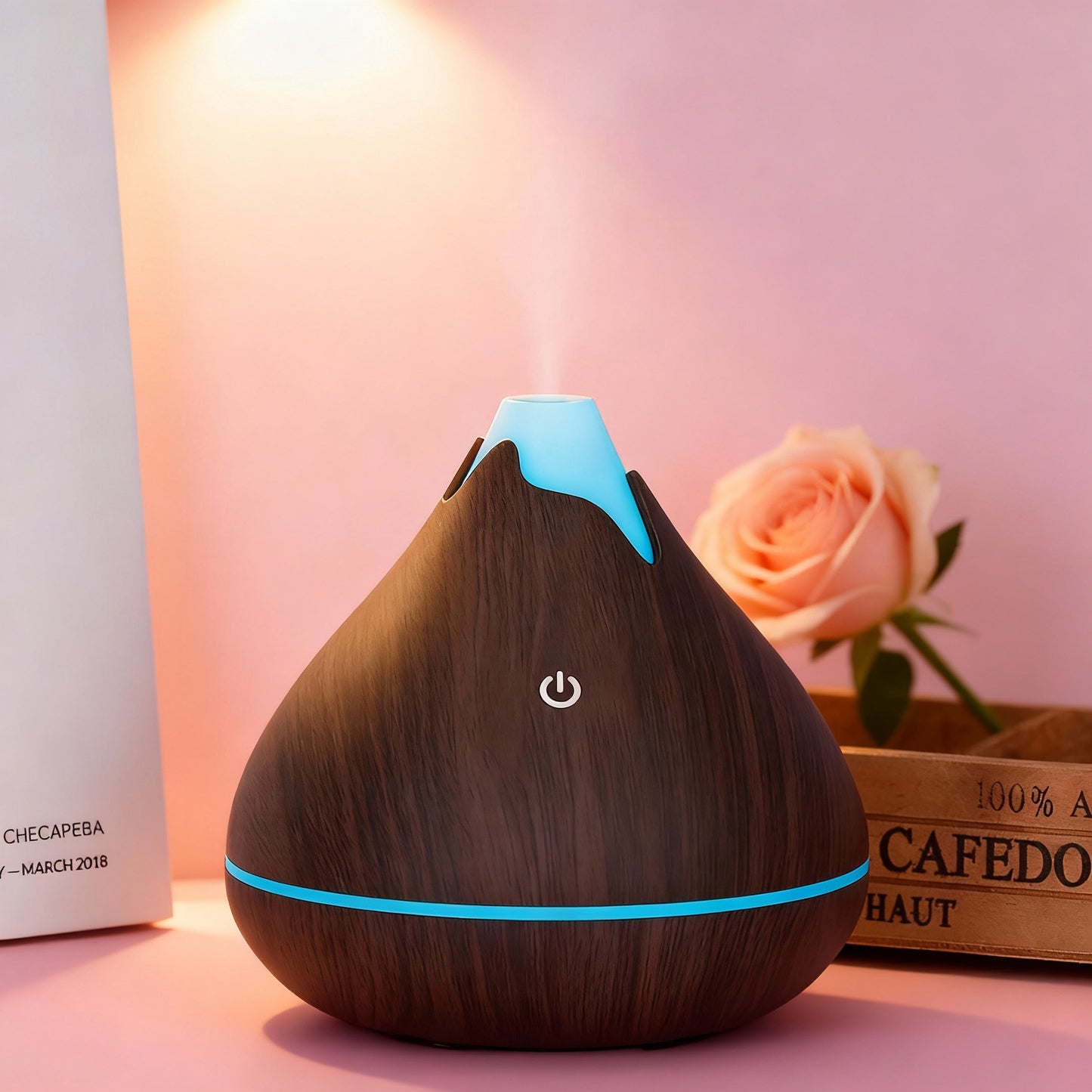 350ML Aromatherapy Essential Oil Diffuser Wood Grain Remote Control Ultrasonic Air Humidifier Cool with 7 Color LED Light