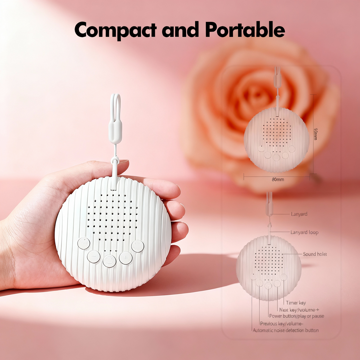 White Noise Sound Machine Portable Baby Sleep Machine 10 Soothing Sounds Volume Adjustable Built-In Rechargeable Battery USB