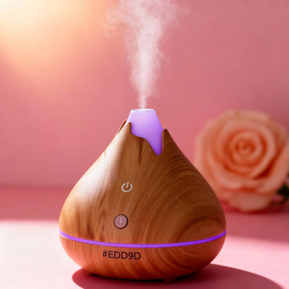 350ML Aromatherapy Essential Oil Diffuser Wood Grain Remote Control Ultrasonic Air Humidifier Cool with 7 Color LED Light