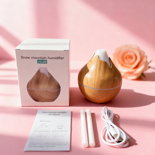 350ML Aromatherapy Essential Oil Diffuser Wood Grain Remote Control Ultrasonic Air Humidifier Cool with 7 Color LED Light