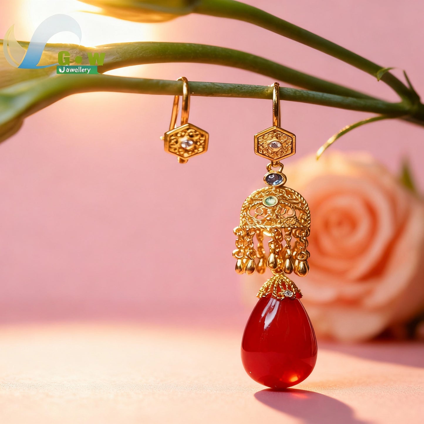 Women Long Vintage Teardrop Earrings Ice Red Agate Stone Ancient Method Handmade Dangle Classic Elegant Versatile Jewelry Gift