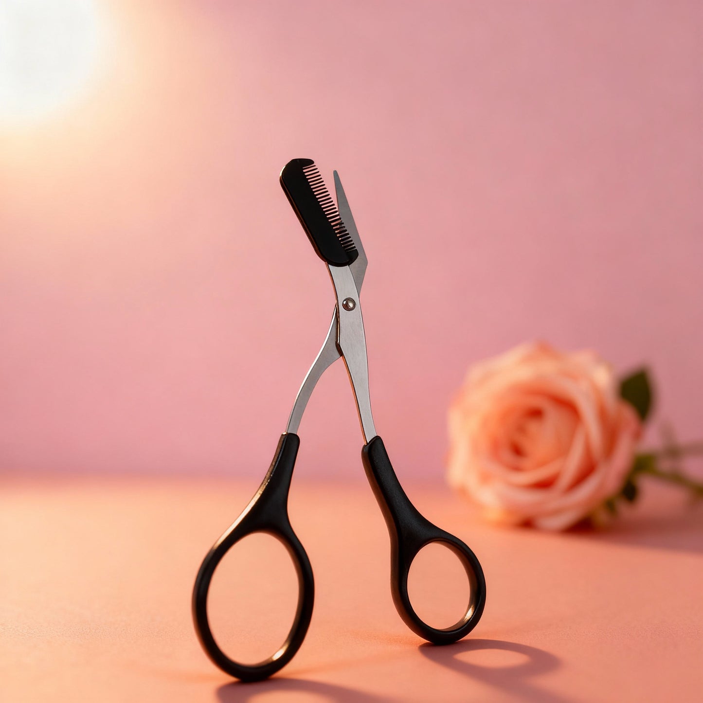 Pink Eyebrow Trimming Scissors with Built-In Comb - Stainless Steel, Precise Grooming Tool, Creating Perfect Eyebrows