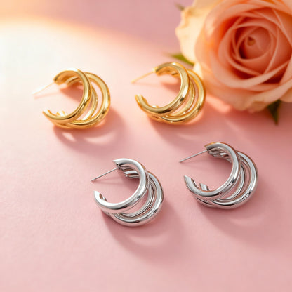 Stainless Steel Smooth Metal Chunky Hoop Earrings for Women Fashion round Circle Hoops Statement Earrings Trendy Jewelry