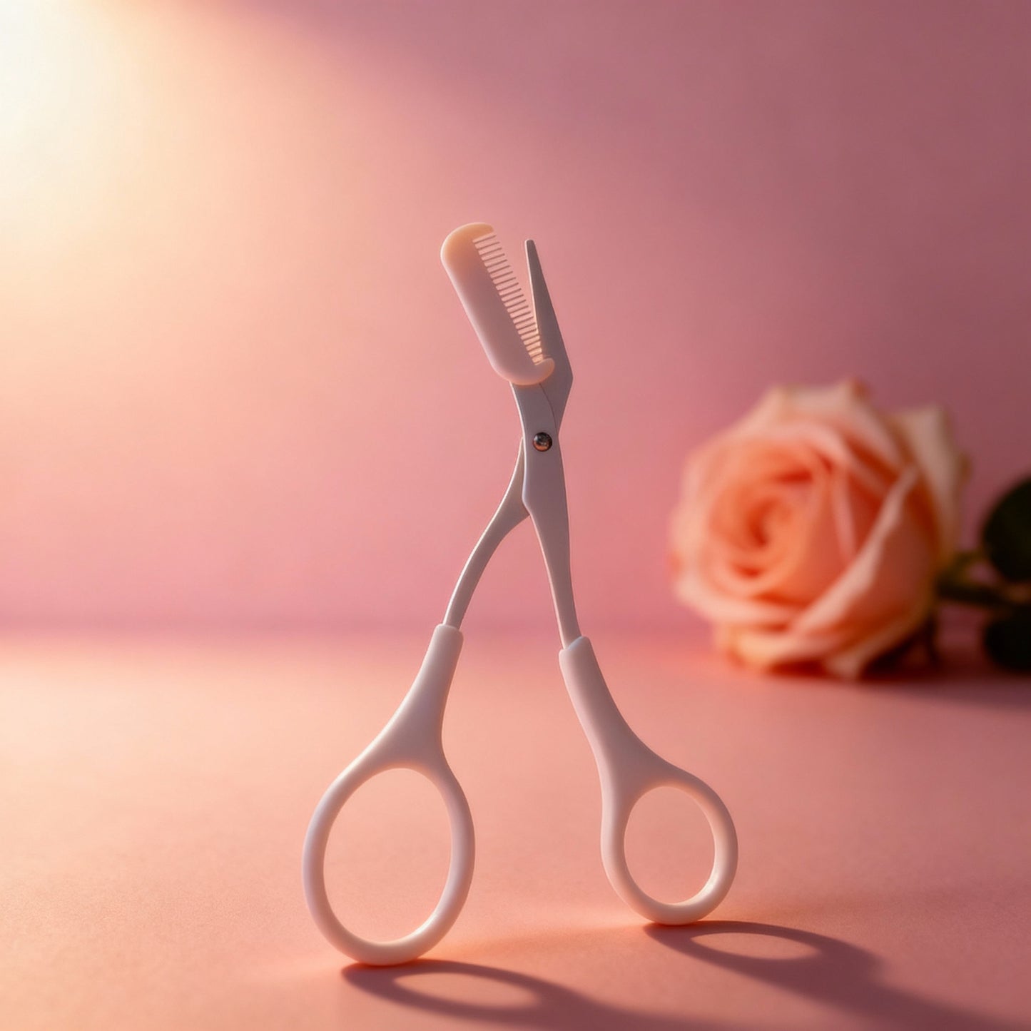 Pink Eyebrow Trimming Scissors with Built-In Comb - Stainless Steel, Precise Grooming Tool, Creating Perfect Eyebrows