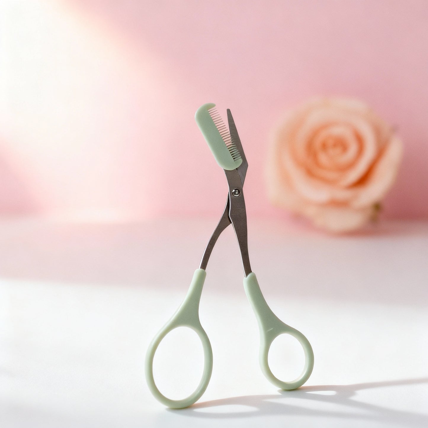 Pink Eyebrow Trimming Scissors with Built-In Comb - Stainless Steel, Precise Grooming Tool, Creating Perfect Eyebrows