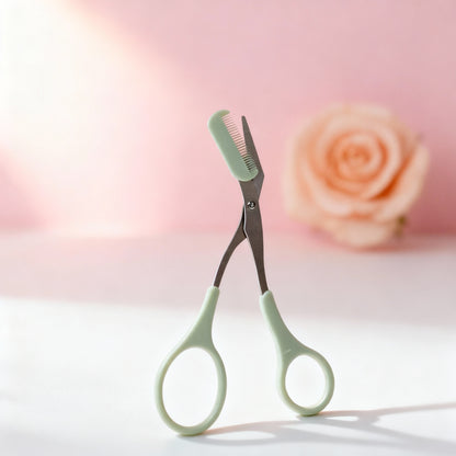 Pink Eyebrow Trimming Scissors with Built-In Comb - Stainless Steel, Precise Grooming Tool, Creating Perfect Eyebrows