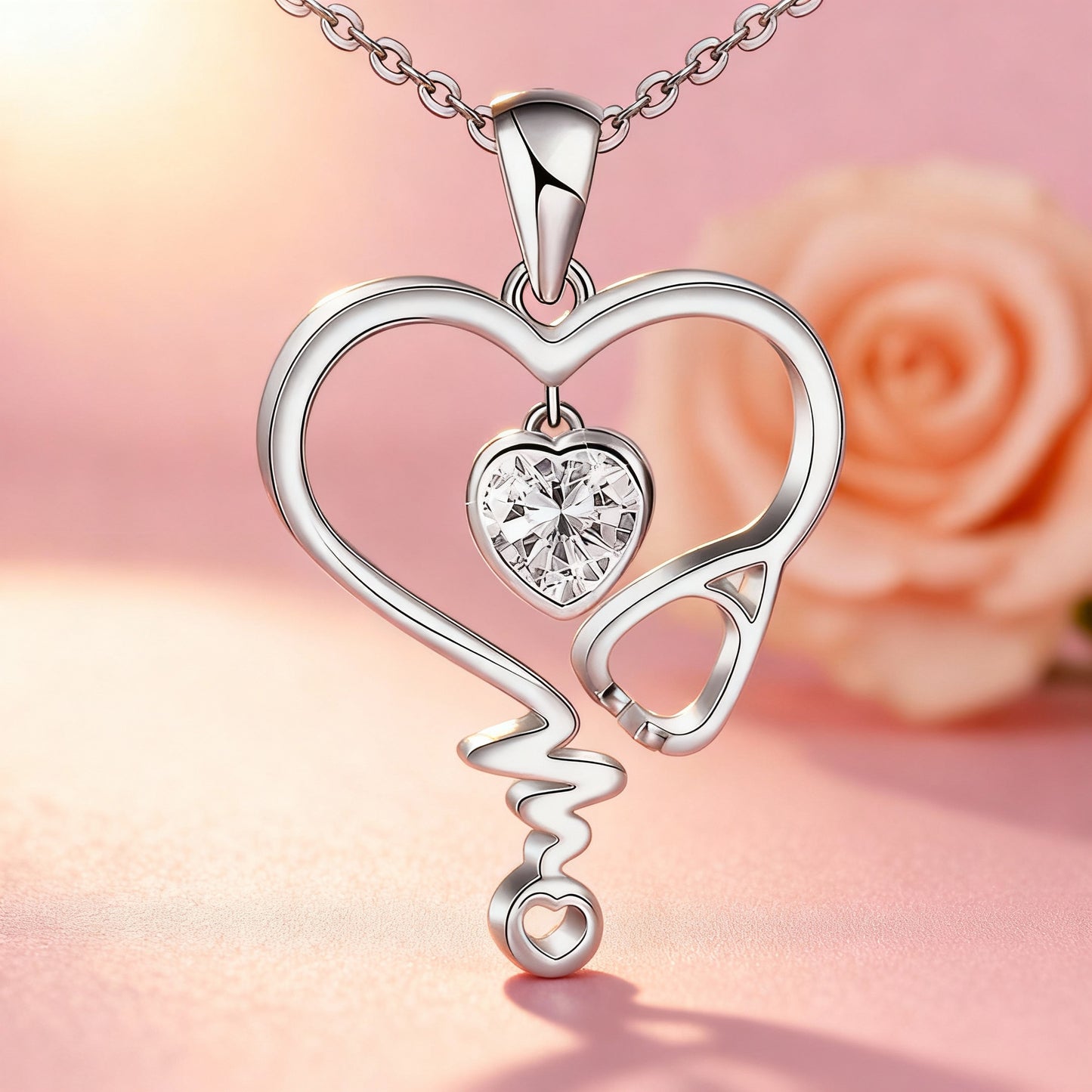 New Mother'S Day Women Necklace Love Green Cubic Zirconia Letter "I You" Exquisite Anniversary Gift Mom Fashion Jewelry