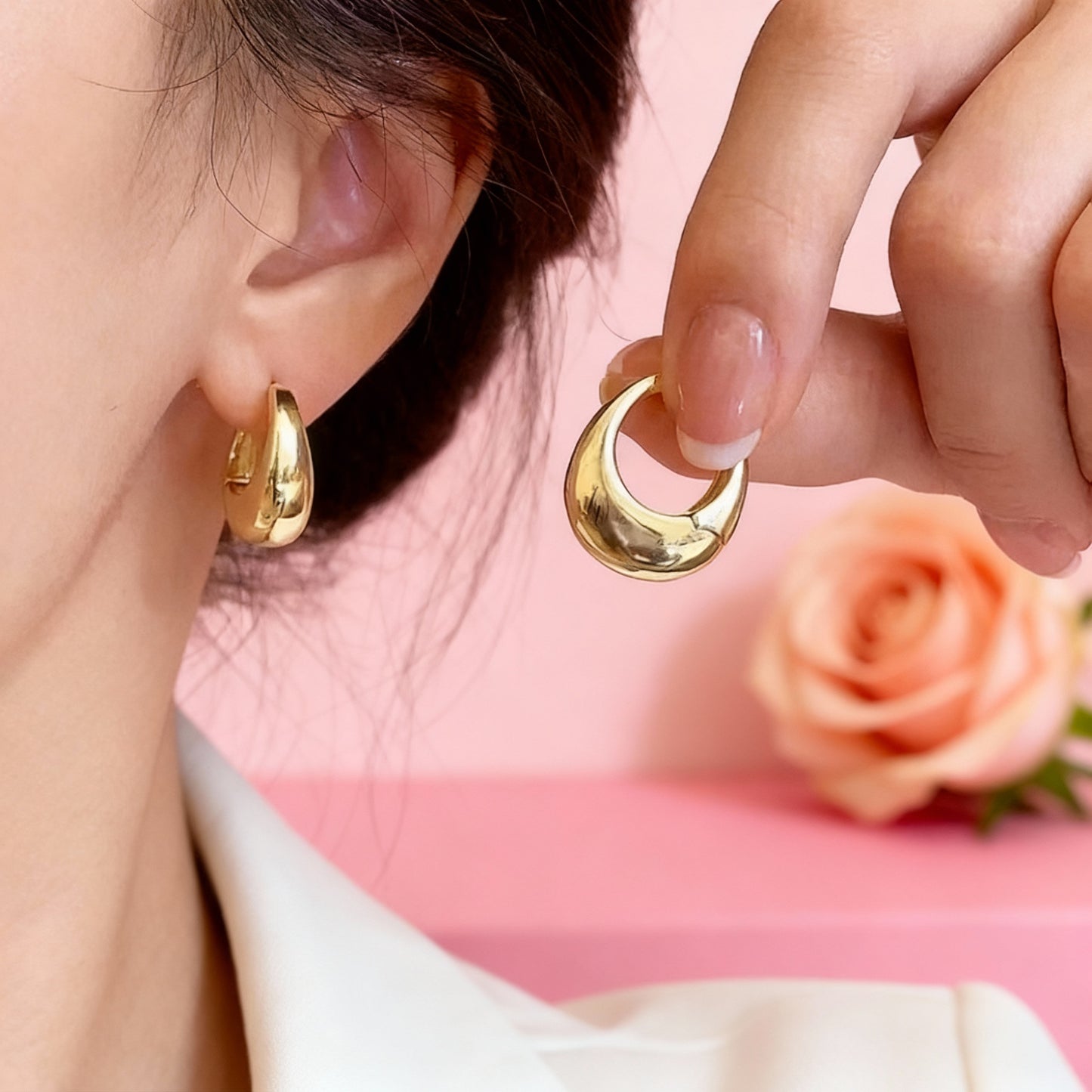 Stainless Steel Smooth Metal Chunky Hoop Earrings for Women Fashion round Circle Hoops Statement Earrings Trendy Jewelry