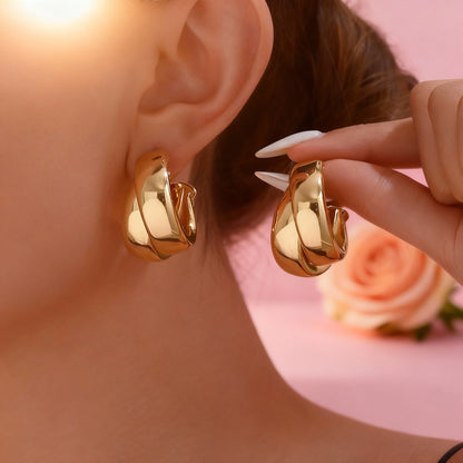 Stainless Steel Smooth Metal Chunky Hoop Earrings for Women Fashion round Circle Hoops Statement Earrings Trendy Jewelry