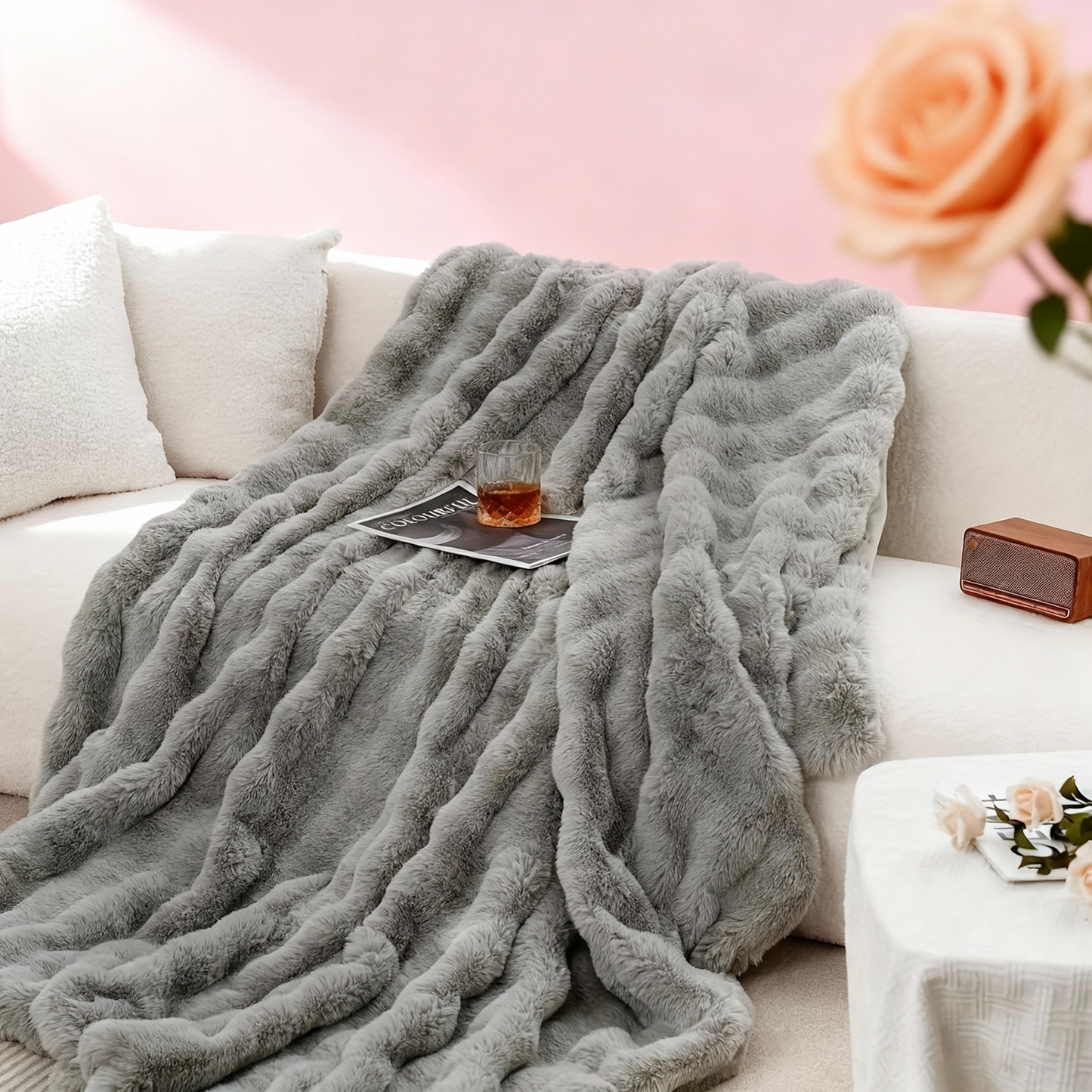 Cozy Faux Rabbit Soft, Warm, 1Pc Cozy Faux Rabbit Fleece Blanket | Throw for Bedroom, Guest Room, Living Room, Student Dormito