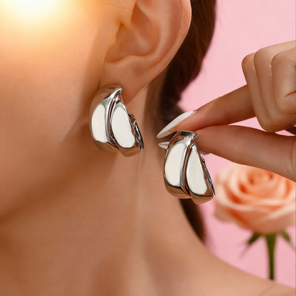 Stainless Steel Smooth Metal Chunky Hoop Earrings for Women Fashion round Circle Hoops Statement Earrings Trendy Jewelry