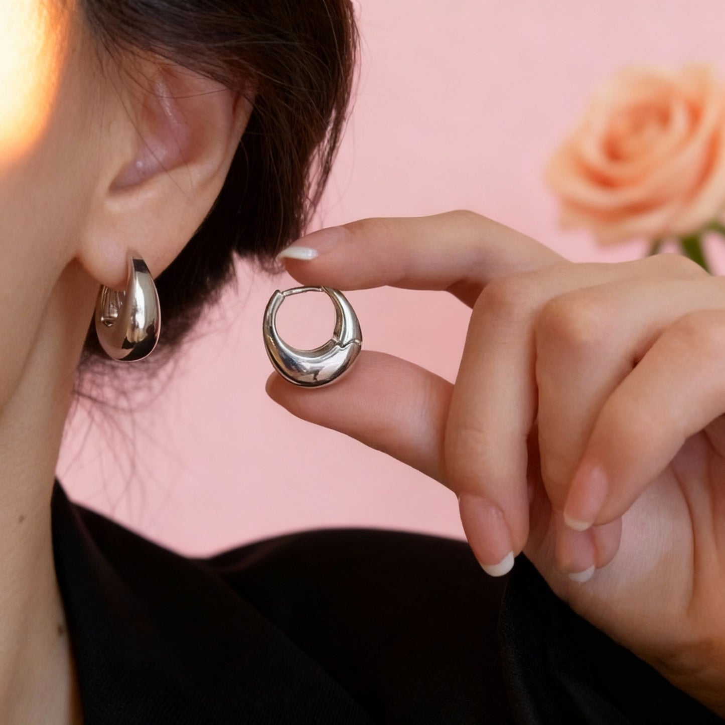 Stainless Steel Smooth Metal Chunky Hoop Earrings for Women Fashion round Circle Hoops Statement Earrings Trendy Jewelry