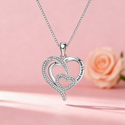 New Mother'S Day Women Necklace Love Green Cubic Zirconia Letter "I You" Exquisite Anniversary Gift Mom Fashion Jewelry