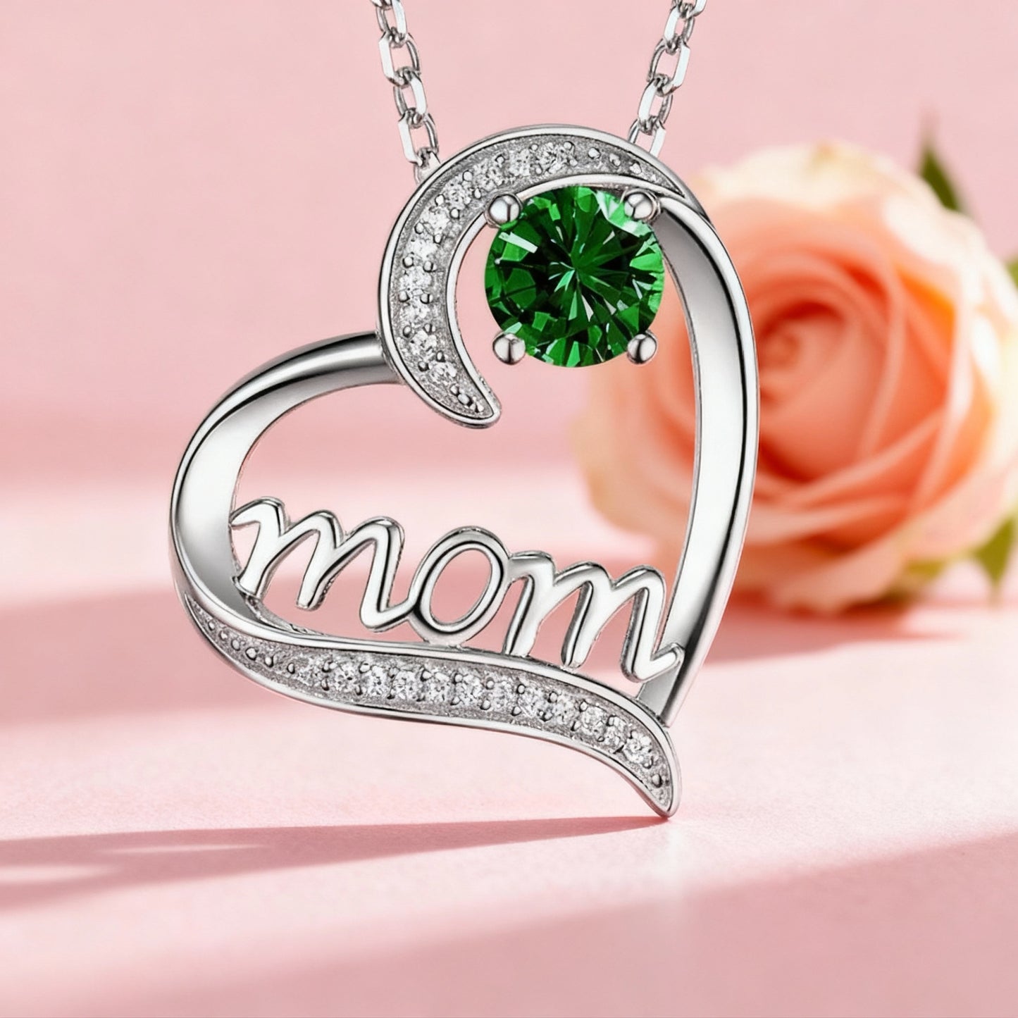 New Mother'S Day Women Necklace Love Green Cubic Zirconia Letter "I You" Exquisite Anniversary Gift Mom Fashion Jewelry