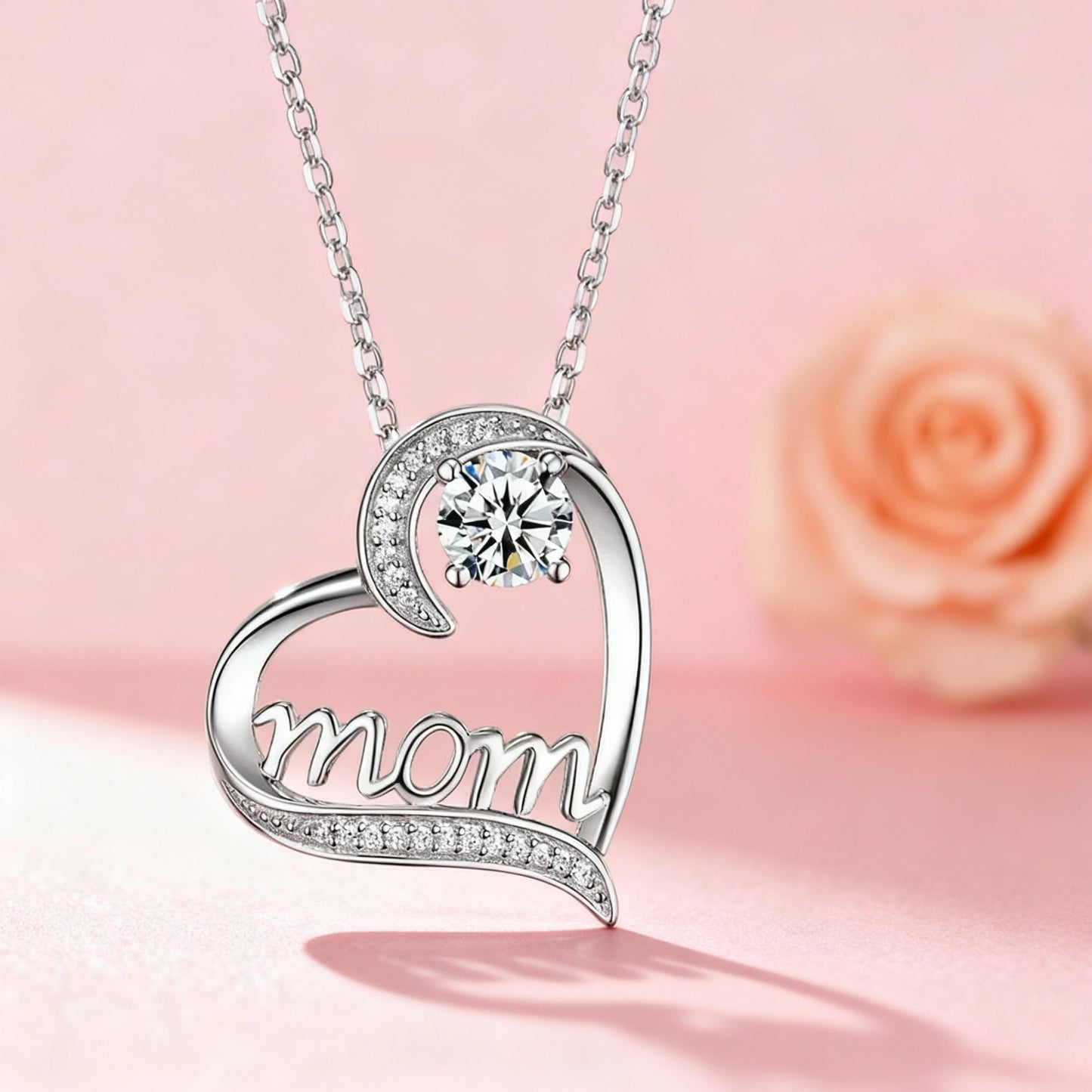 New Mother'S Day Women Necklace Love Green Cubic Zirconia Letter "I You" Exquisite Anniversary Gift Mom Fashion Jewelry
