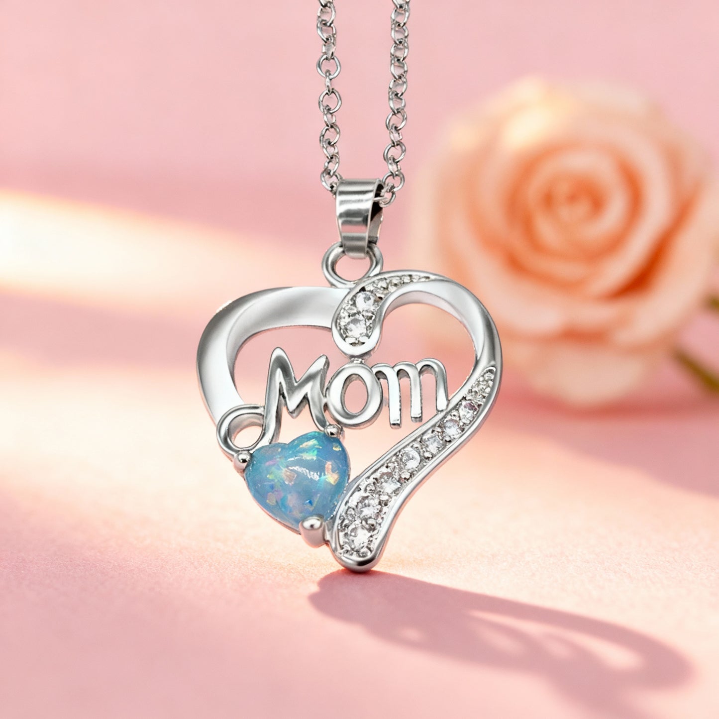 New Mother'S Day Women Necklace Love Green Cubic Zirconia Letter "I You" Exquisite Anniversary Gift Mom Fashion Jewelry