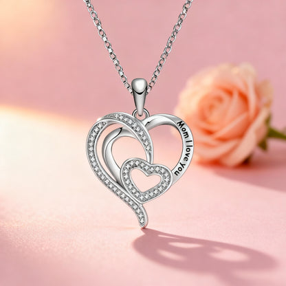 New Mother'S Day Women Necklace Love Green Cubic Zirconia Letter "I You" Exquisite Anniversary Gift Mom Fashion Jewelry