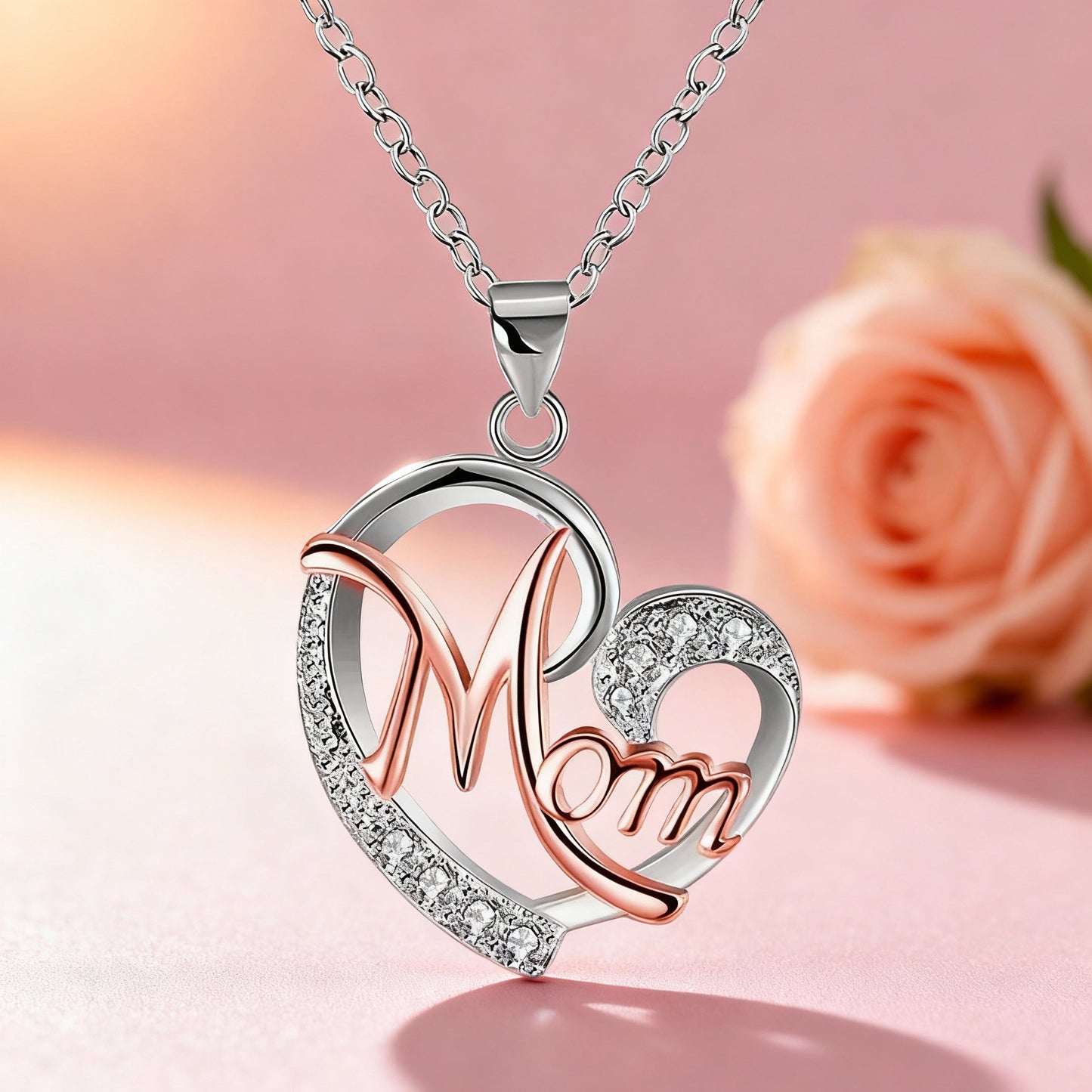 New Mother'S Day Women Necklace Love Green Cubic Zirconia Letter "I You" Exquisite Anniversary Gift Mom Fashion Jewelry