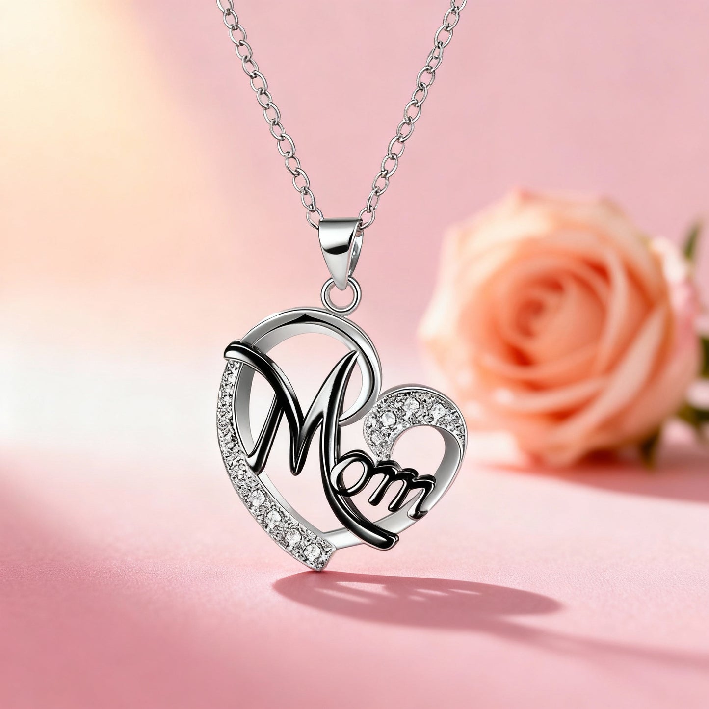 New Mother'S Day Women Necklace Love Green Cubic Zirconia Letter "I You" Exquisite Anniversary Gift Mom Fashion Jewelry
