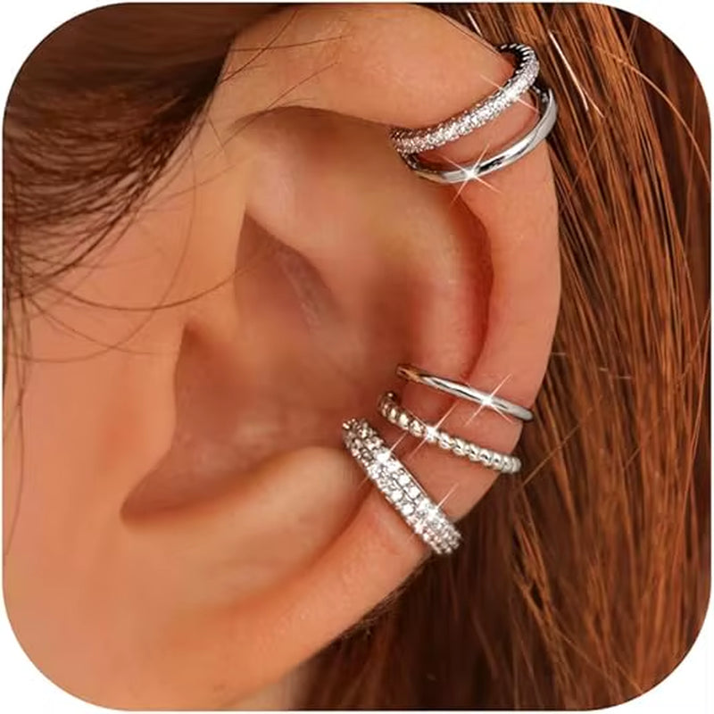 4 Pairs 14K Gold Plated Ear Cuffs Non Piercing for Women Ear Cuff Clip on Cartilage Earring Adjustable Fake Earrings Set