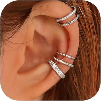 4 Pairs 14K Gold Plated Ear Cuffs Non Piercing for Women Ear Cuff Clip on Cartilage Earring Adjustable Fake Earrings Set